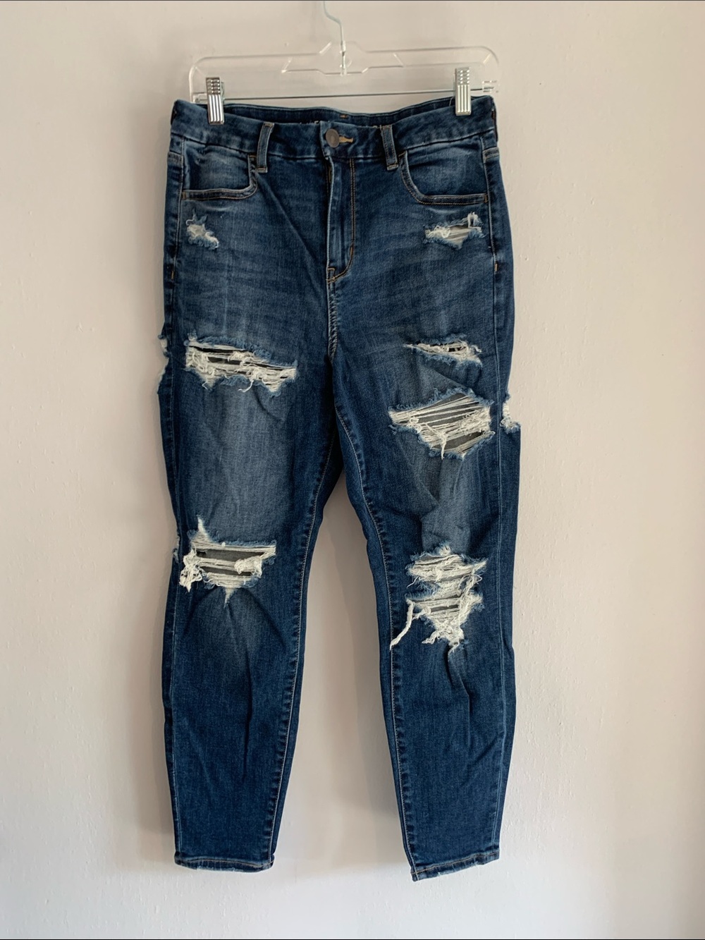 AMERICAN EAGLE Dark Blue Distressed Skinny Jeans